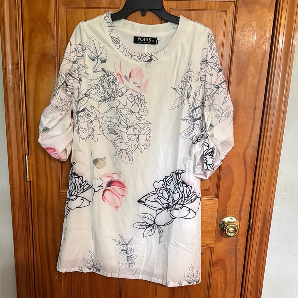 YOINS Cream and Black 3/4 Sleeve sheath dress